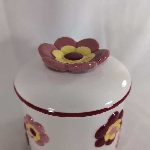 Cake Boss Flower Cookie Jar Floral Pink Yellow Beige Ceramic 2013 B008 Handpaint - Picture 3 of 10